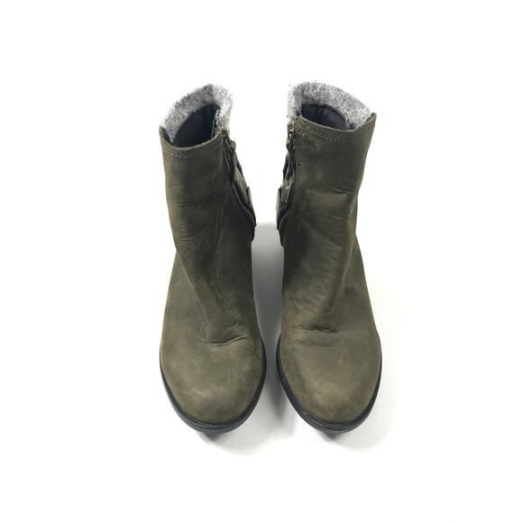 Sorel Lolla Bootie Green Suede Leather Ankle Boots Side Zip Buckle Women's 7 - Picture 2 of 7